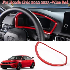 MUXEE 11th Gen Civic Dash Board Instrument Panel Dial Dashboard Trim Cover Frame Trim for Honda Civic 2022 2023 2024 2025 - ABS Wine red Sport Interior Accessories