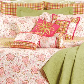 C&F Home Chesapeake Sorbet Pink Floral Spring Summer Botanical Reversible Cotton 3 Piece Full Queen Quilt Sham Set Full/Queen 3 Piece Set Pink