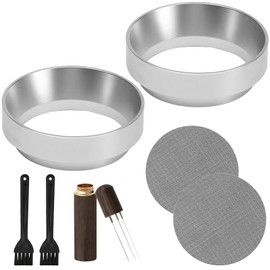 BORISCA 7 Pcs Magnetic Espresso Dosing Funnel with Filter, Brush, Cloth Powder Needle, Silver Aluminum Alloy 58mm Espresso Dosing Funnel, Portafilter 58mm for Barista, Home, Cafe