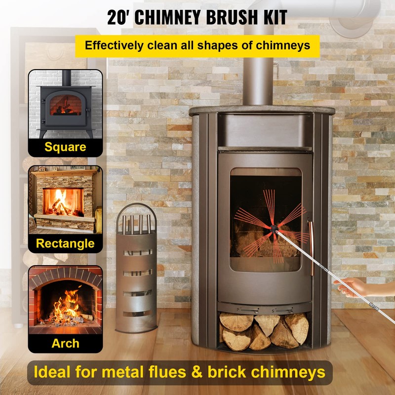 VEVOR Chimney Sweep Kit 20FT Length, Chimney Brush Kit with