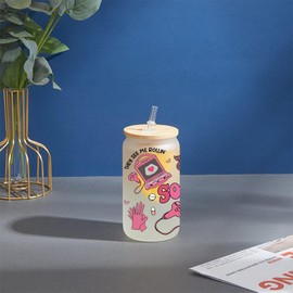 OulaArt Sonographer Glass Cup, Ultrasound Tech Coffee Cup, Sono Tech Iced Coffee Tumbler, Healthcare Cup, 16oz Can Glass With Bamboo Lid and Straw, Customized