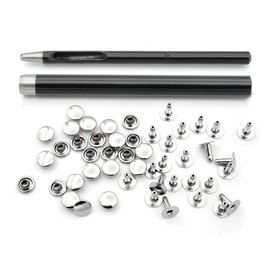CRAFTMEMORE Single Cap Rivet Setter Rivet Punch Setting Tool Kit, Hole Cutter, 200 Silver Rivets (Rivet Setter, 4MM)