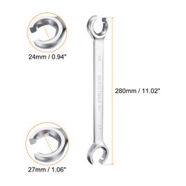 sourcing map Flare Nut Wrench 24mm x 27mm CR-V Nickel Plating Wrench for DIY Automotive Repairs and Household Maintenance