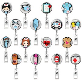 16 pcs Nurse Badge Reel, Nurse Retractable Badge Holder ID Badge Reels Cute Badge Reels for Office Nurses Doctors (Multicolour)