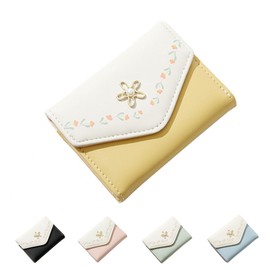 LZSXDWXY Girls Women Purse Tri-Fold Flowers Purse Cash Pocket Flowers Print Card Holder Coin Purse with ID Window Elegant Youth and Cute, C-yellow, Standard size, Contemporary