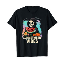 Watermelon Ghost Summerween Retro Skeleton Vibes Outfit T-Shirt