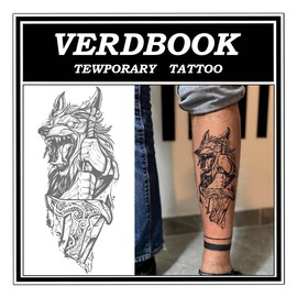 VERDBOOK Waterproof Temporary Tattoos: 2-Sheet Tattoo Kit with Realistic Body Stickers, Semi-Permanent Tattoos for Adults Lasting 7-15 Days – Safe for Men & Women, Howling Wolf