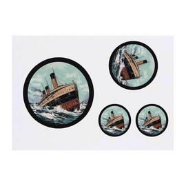 4 x 'Sinking Ship in Circle Frame' Temporary Tattoos - Water Resistant, Skin-Safe, Non-Toxic Transfers, Mixed Sizes (TO00082064)