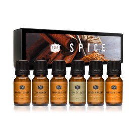 P&J Trading Spice Set of 6 Premium Grade Fragrance Oils - Cinnamon, Harvest Spice, Apple Cider, Coffee Cake, Gingerbread, Pumpkin Pie - 10ml