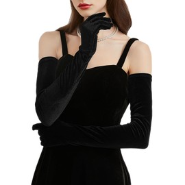 Super Long Opera Velvet Party Gloves 1920s Elbow Flapper Evening Banquet Gloves (Black)
