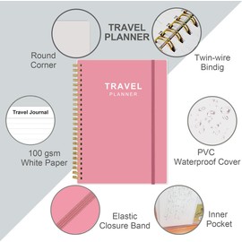 Travel Journal for Women & Men, Vacation & Road Trip Planner Organizer, Travel Notebook for 6 Trips, Trip Planner Gift to Record Memories and Adventures from Special Trips, 5.8" x 8.5", Pink