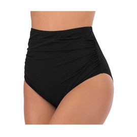 Lovache Women's High Waisted Bikini Bottoms Solid Ruched Tummy Control Swim Briefs Black