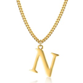 Symretie Gold chain with letters A-Z, 14 carat gold plated initial necklace, stainless steel chain with letters, gold chain pendant necklace for women and girls, Stainless Steel