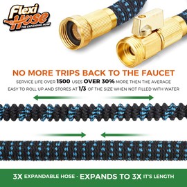 Flexi Hose Expandable Garden Hose with 8 Function Nozzle, 100FT - Lightweight Retractable Garden Hose, Water Hose - No-Kink Flexibility, 3/4 Inch Solid Brass Fittings and Double Latex Core