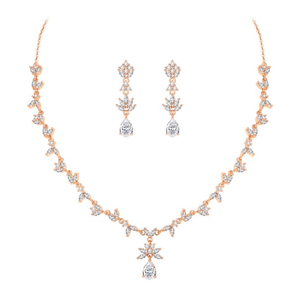 EleQueen Women's Wedding Bridal Jewelry Set for Brides Bridesmaids, Rose