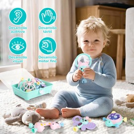 Sonajero Masticar Set, Mordedera para Bebe Juguetes, Mordedera para Bebe de BPA, Juguetes Educativos para Niños Que Estimulan La Mente y Las Manos de Los Más Pequeños (Caja de regalo 1（11pcs）)