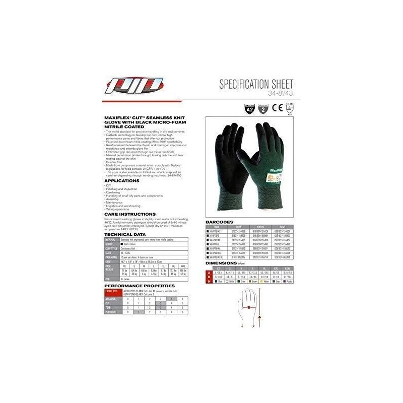 PIP MaxiFlex 34-8743 Micro Foam Nitrile Coated ANSI A2 Cut