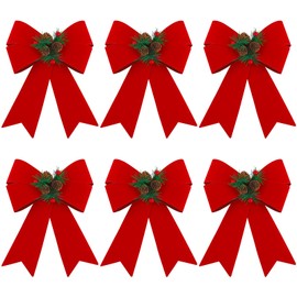 MCEAST 6 Pack Christmas Wreath Bows Red Velvet Christmas Decoration Bow for Xmas Tree Garland Indoor Outdoor Decoration (9 x 12 Inches)