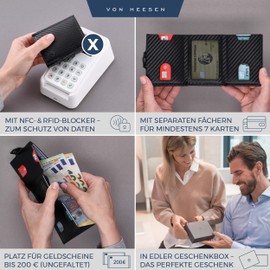 VON HEESEN Credit Card Holder Credit Card Holder, Black carbon, XXL coin compartment