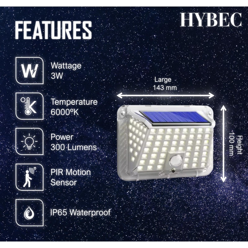 HYBEC - Solar Lamp with Motion Sensor, Motion Sensor Outdoor