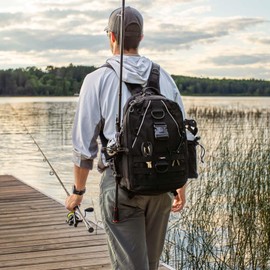 Piscifun Fishing Tackle Backpack with Rod & Gear Holder, Lightweight Outdoor Water-Resistant Fishing Shoulder Storage Bag, Black