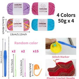 FALSKT Crochet Yarn Chunky Yarn for Crochet 4x50g Soft Cotton Yarn for Beginners Thick Wool for Crafts Amigurumi with Crochet Hook Plastic Needles Stitch Markers