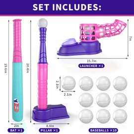 Bennol T Ball Set Toys for Kids Boys 3-5 5-8, Kids Baseball Tee Toys Includes 10 Balls, Auto Ball Launcher, Outdoor Outside T-Ball Set Sport Toys Birthday Gifts for 3 4 5 6 Year Old Boys Kids Toddler