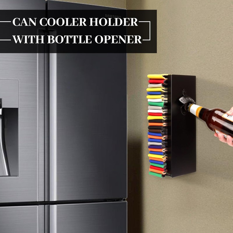 CRAKTH Metal Can Cooler Holder with Bottle Opener Wall Mount