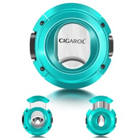 CIGAROL Cigar Cutter, Dual Blades - V-Cut & Straight Cut with Gift Box, Stainless Steel Guillotine Cutter for Most Cuban Cigar Sizes Portable Travel Size One-Handed Use Cigar Accessories (Light Blue)