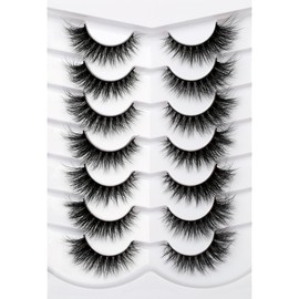 Pooplunch Cat Eye Look Natural Extensions Volume False Eyelashes 16MM Wispy Fluttery Faux Mink Lash 8D Fake Eyelashes Strips 7 Pairs Pack