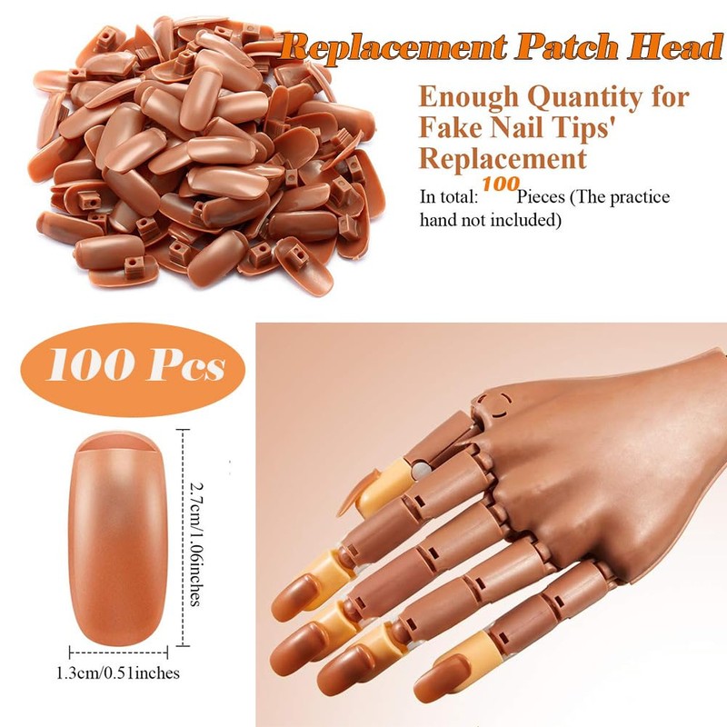 AKOAK 100 Pcs Acrylic Nail Practice Fingers, Replacement Patch Head,