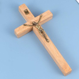 Garneck Christian Wood Wall Cross Wall Mounted Crafts Hanging Zinc Alloy Jesus Christian Cross Gift Wall Decoration for Home (Wood Color)