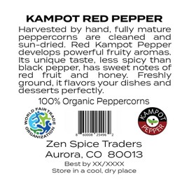 Organic Kampot Red Peppercorns | Zen Spice Traders | 8 Ounce Pack of 1