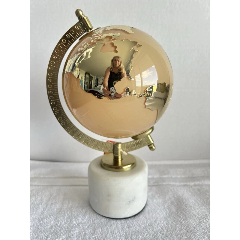 Globe NWT Glass Globe On Marble Alabaster Stand Mirrored Gold