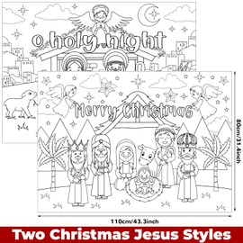 Zhanmai 2 Pcs 31.4 x 43.3 Inch Christmas Coloring Posters Jesus O Holy Night Giant Coloring Posters with 24 Color Pens Coloring Pages Xmas Huge Table Cover for Home Classroom Party Supplies Favor