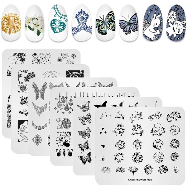 KADS 6 Pcs Nail Art Stamping Plates Flower Butterfly Rabbit Fashion Print Manicure Templates