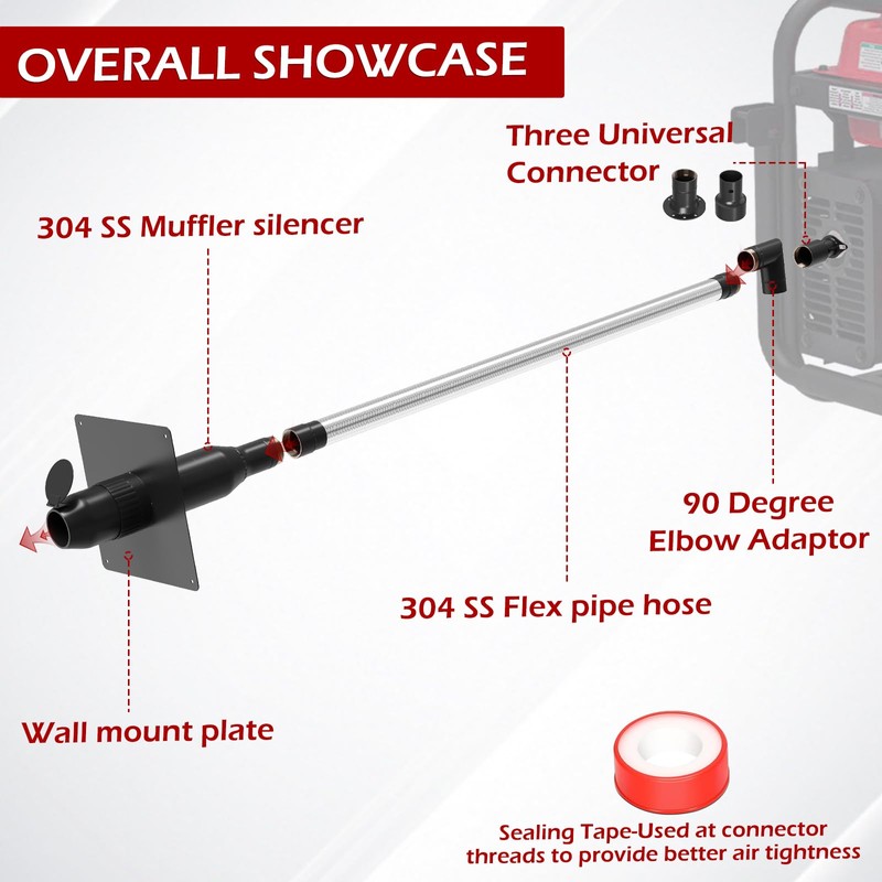 LCGP Generator Exhaust Extension Silencer Kit with Upgraded 304 Stainless