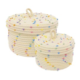 Oenothera 2 Pieces Storage Basket with Lid, Decorative Basket, Cotton Rope Lidded Basket, for used to organize and store clothes, jewelry, stationery, etc(Multicolor)