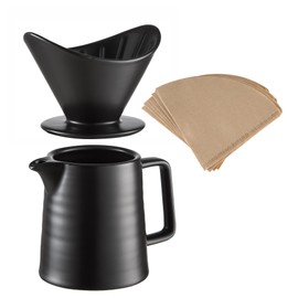 BeeCa Pour Over Coffee Maker, Ceramic Coffee Dripper 17oz / 500mL, V60 Paper Filter, Hand Brewed Coffee, Durable Drip Coffee Maker set for Home office Cafe (Black)