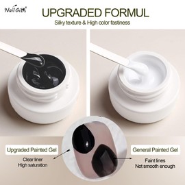 NAILGIL Gel Paint for Nails Art, Black and White Painting Gel for Drawing Striper Liner Floral Nail Art Cured UV LED DIY for Salon Home DIY Manicure, 2pcs