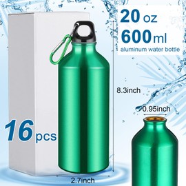 CHENGU 16 Pack Aluminum Water Bottles 20 Oz Blank Reusable Water Bottles Lightweight Aluminum Gym Travel Water Bottle Leak Proof Team Customized Water Bottles for Bike Bicycle Camping (Green)