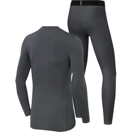 PowerLayer Skins for Boys Kids Base Layer Thermal Long Sleeve Top & Tights Football Compression Set - Darkest Spruce Top + Darkest Spruce Tights, 8-10 Years