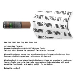 Hurraw! Chocolate & Mint Lip Balm: Plastic-Free with new cardboard push-up tube. Organic, 100% Natural Origin, Vegan, and Cruelty Free. Gluten Free. Bee, Shea, Soy and Palm Free. Made in USA