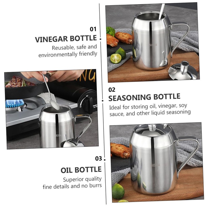 Mobestech Stainless Steel Oil Jars for Kitchen Ml Seasoning Bottle