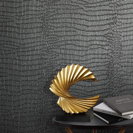 Zeeko Black Peel and Stick Wallpaper 17.3" X 984" Removable Crocodile Wallpaper Embossed Contact Paper Textured Wall Paper for Cabinet Bedroom Bathroom