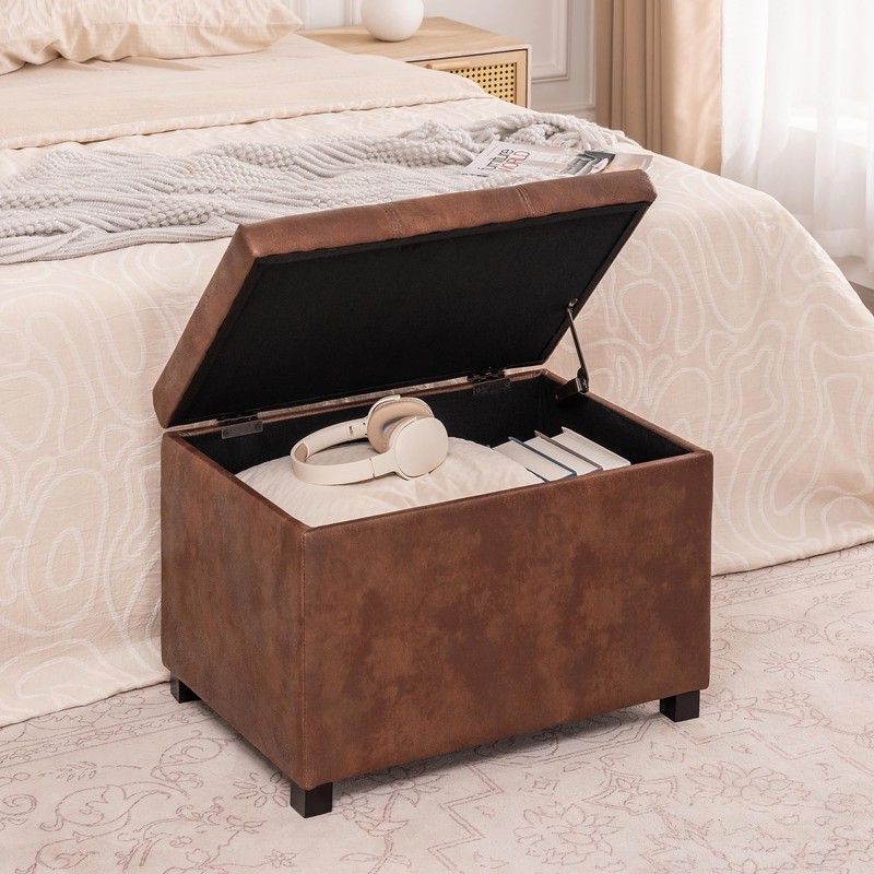 Joveco 24" Leather Storage Ottoman Bench, Rectangle Foot Rest Stool