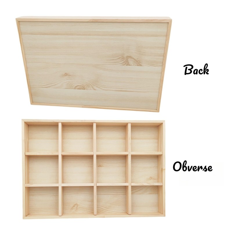 Anktily Wooden Sorting Tray Grid Display, Wood Storage Divider Organizer