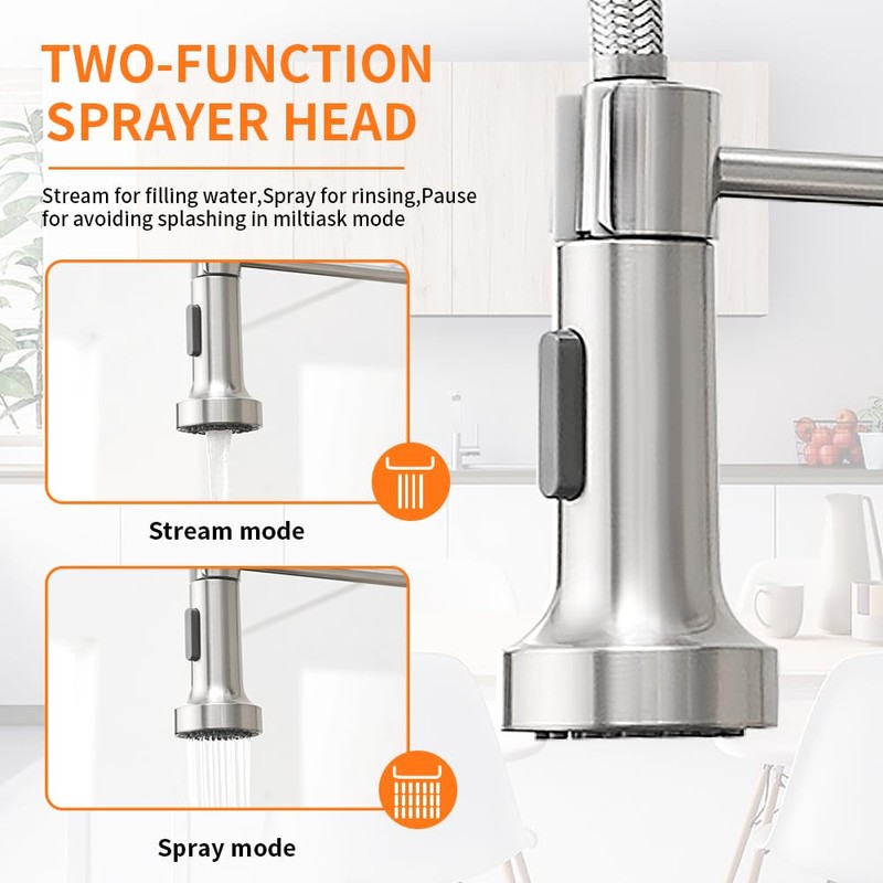 OWOFAN Kitchen Faucets, Commercial Brushed Nickel Stainless Steel Pull Down