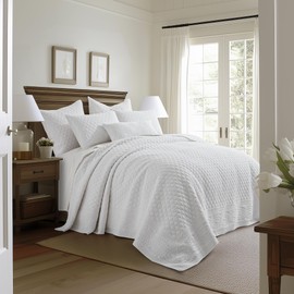 Levtex Home - Ballou - King Bedspread and Two King Shams - Bordered - Bright White - Bedspread (122x106in.) and Shams (20x36in.) - Cotton