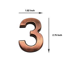 Cobata 2.75 Inch Adhesive House Numbers, Mailbox numbers, Street Door Numbers, Self-stick Address Signs for Apartments, Double Bronze Number 3